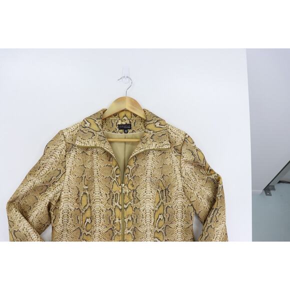 Juliana Collezione Sz 10 Jacket Python Snake Print Zip Front High Collar Lined - Picture 2 of 10
